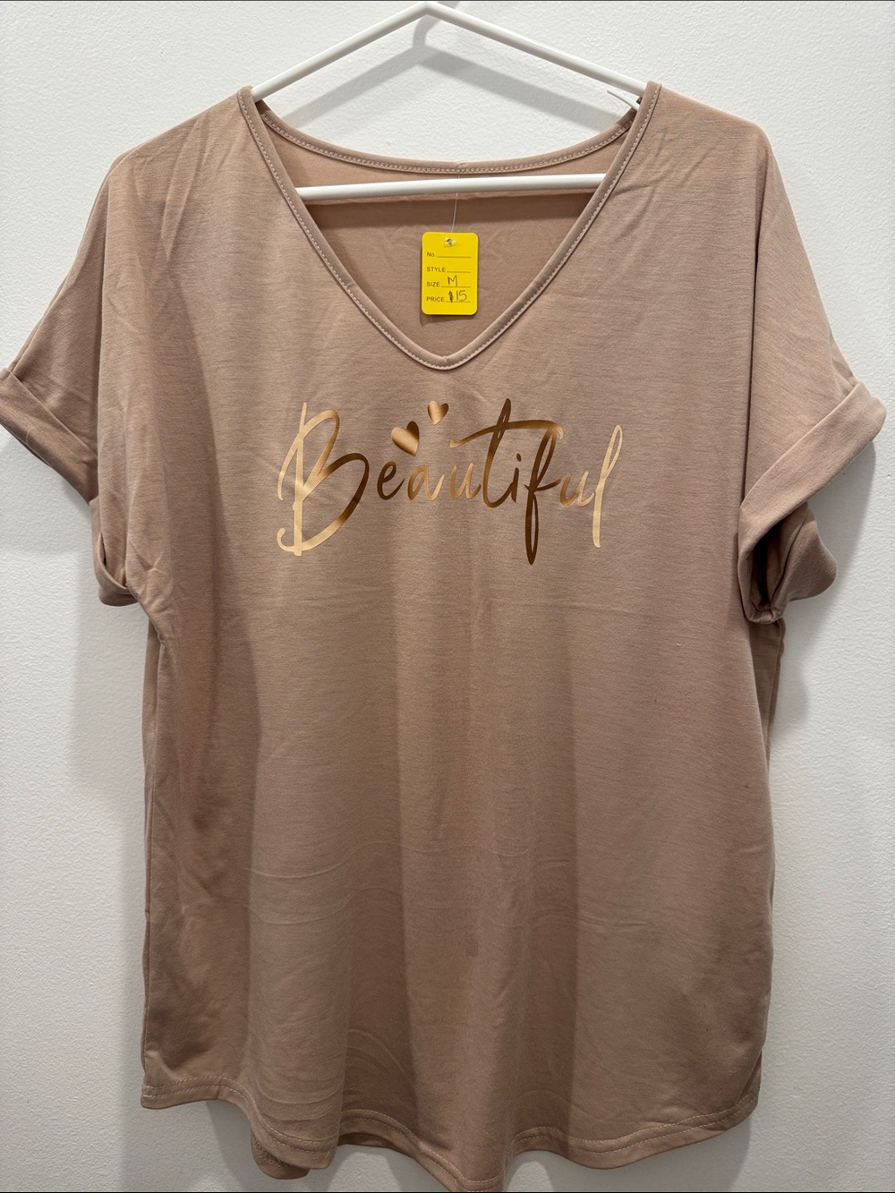 Beautiful Foil Graphic V-Neck Tee - Taupe